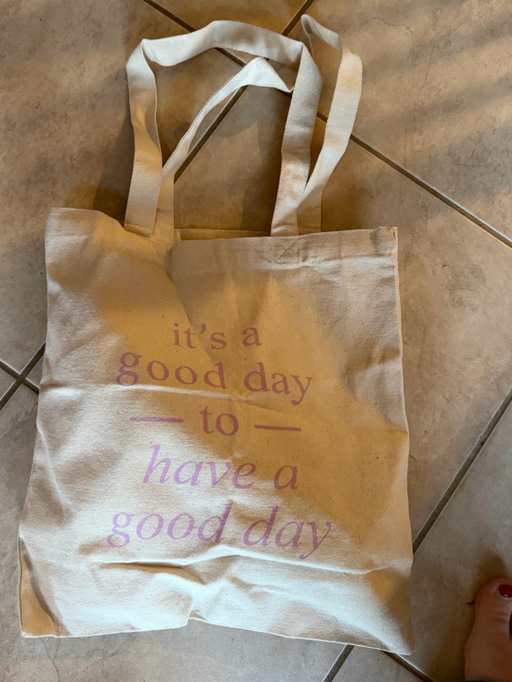 Cream Canvas Tote Bag with Purple Motivational Print